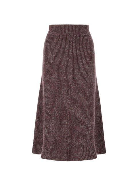 mid length ribbed knit skirt