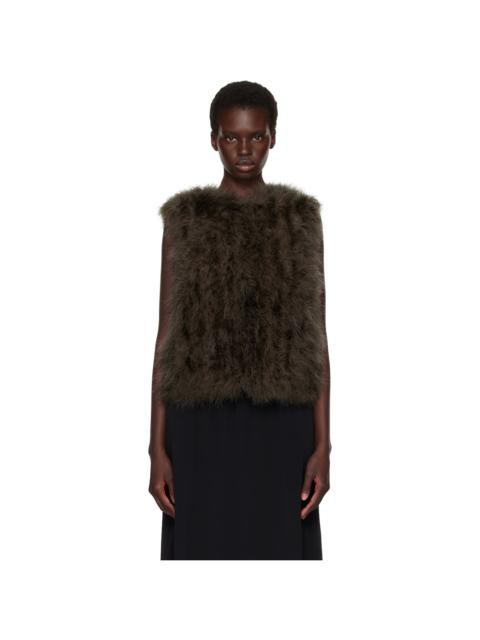 Yves Salomon Khaki Cropped Feather Gilet Vest