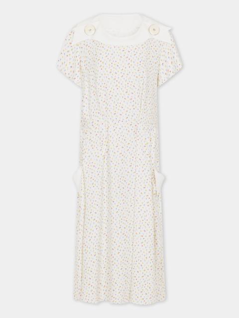 rabanne WHITE FLORAL PRINT COTTON CREPE MIDI DRESS WITH BOAT NECKLINE