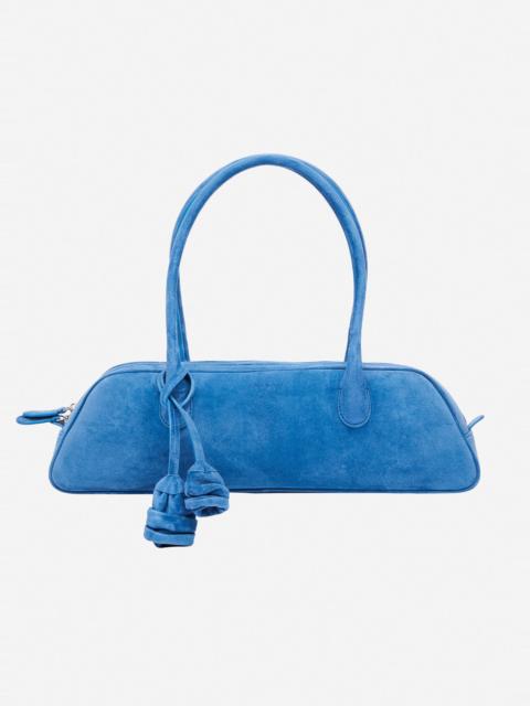 MAGDA BUTRYM Brigitte trapeze in blue suede with flower charm