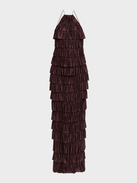 TOM FORD Tiered Ruffle Jersey Halter Gown