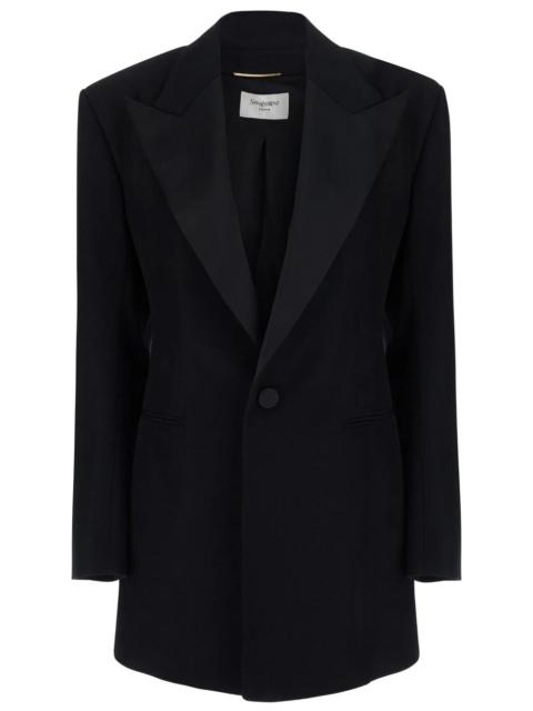 SAINT LAURENT Single-breasted Tuxedo Jacket in Grain de Poudre