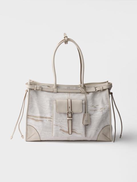 Prada Prada Bonnie printed linen and leather tote bag