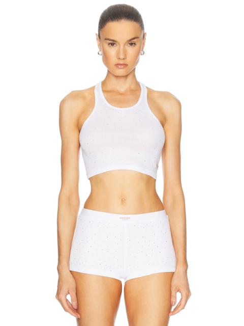 Alexander Wang Crystal Hotfix Cropped Classic Racer Tank Top