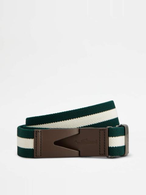 Tod's BELT IN CANVAS AND LEATHER - GREEN, WHITE, BROWN