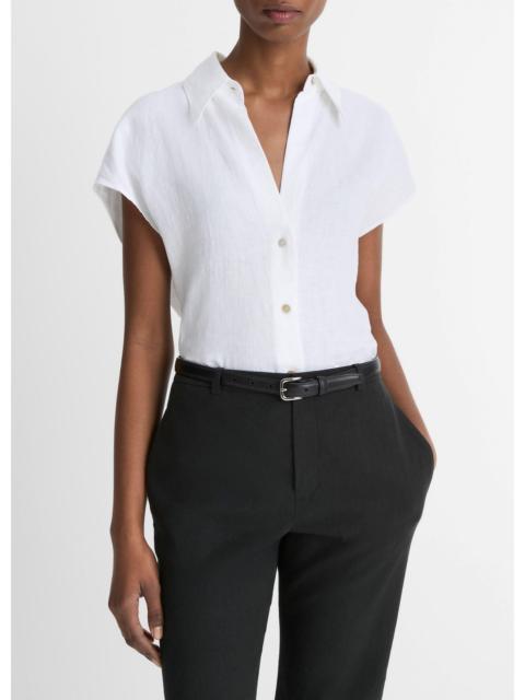 Vince Linen Cap-Sleeve Button-Front Blouse
