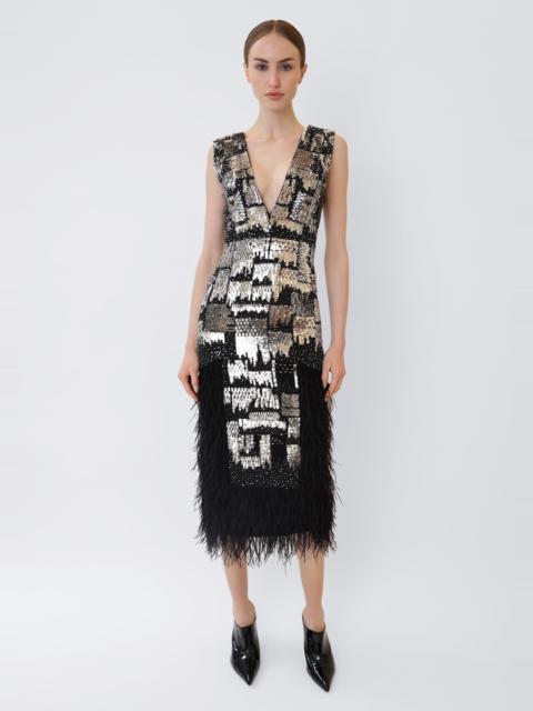 LAPOINTE V Neck Dress With Feathers