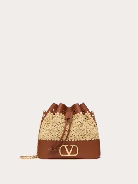 MINI RAFFIA BUCKET BAG WITH VLOGO SIGNATURE CHAIN