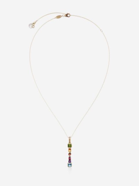 Rainbow alphabet I pendant in yellow gold with multicolor fine gems