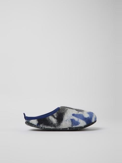 CAMPER Wabi Blue, black, and white recycled wool slippers for women