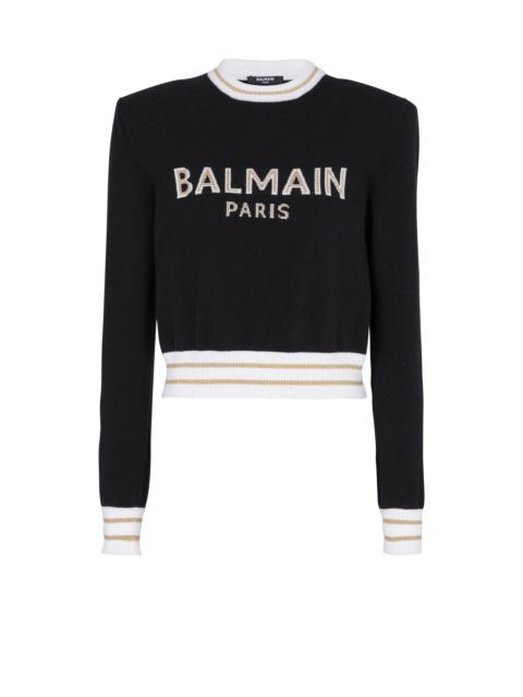 Balmain Cropped wool jumper with Balmain logo