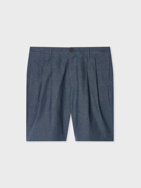 Paul Smith Mid Blue Linen-Cotton Pleated Shorts