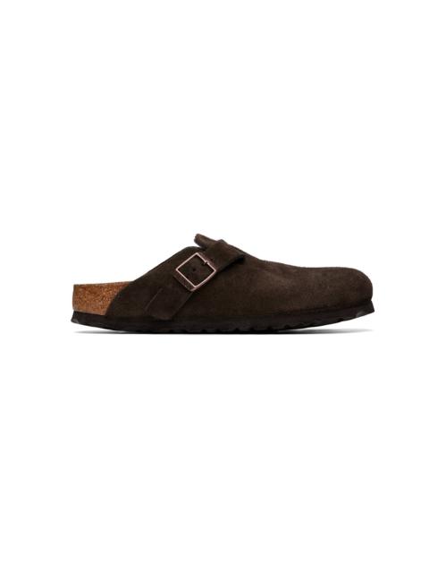 BIRKENSTOCK Brown Narrow Boston Soft Footbed Suede Leather Loafers
