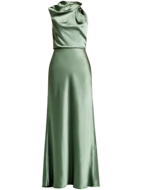 AMSALE satin draped-neck maxi dress