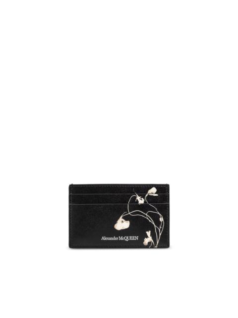 Floral-print leather card holder