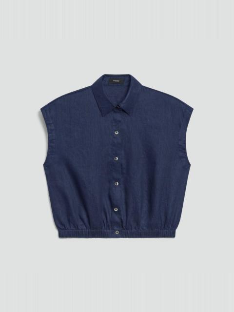 Theory Cap-Sleeve Shirt in Relaxed Linen