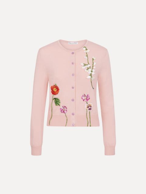 Oscar de la Renta MIXED BOTANICAL THREADWORK CARDIGAN