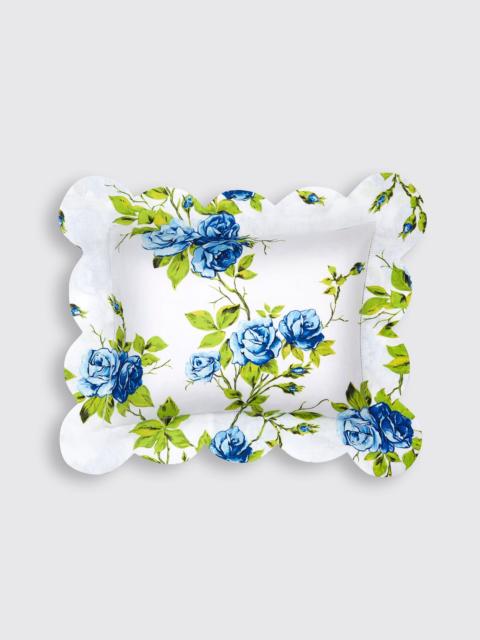 EMILIA WICKSTEAD Roma Ajour Pillow Slip in Large Blue Roses Print on White Linen