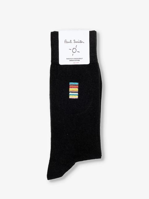 Stripe-embroidered stretch-organic-cotton blend socks