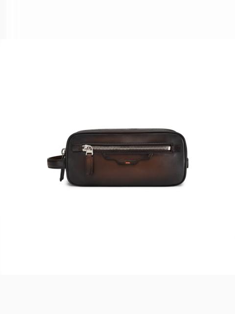 Santoni Dark brown leather beauty case