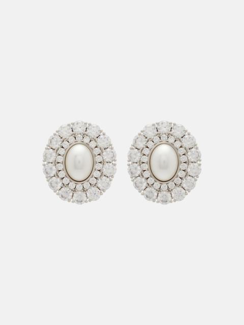 self-portrait Crystal-embellished faux pearl earrings