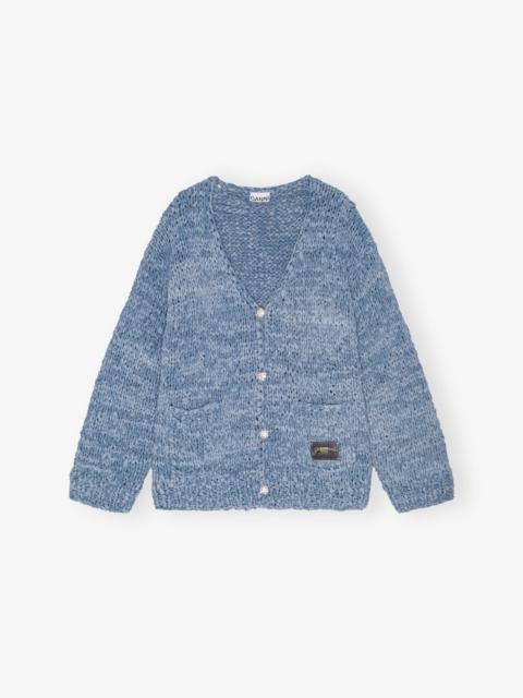 GANNI BLUE DENIM HANDKNIT CARDIGAN