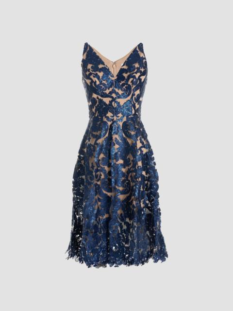 Dress The Population Women's Blair Sleeveless Sequin Lace Midi Dress - Navy Tan