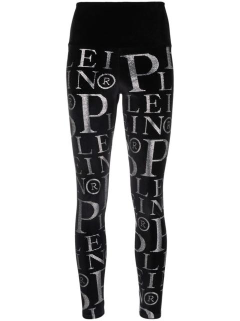 PHILIPP PLEIN Velvet logo-print high-waisted leggings