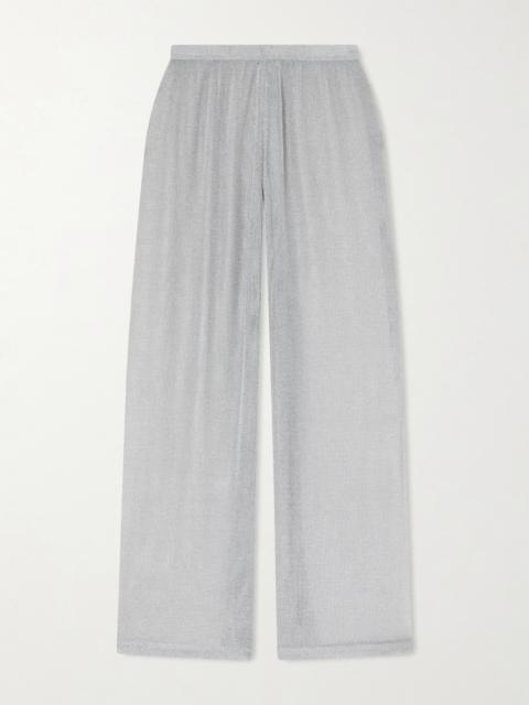 STAUD Ali Metallic-knit Wide-leg Pants