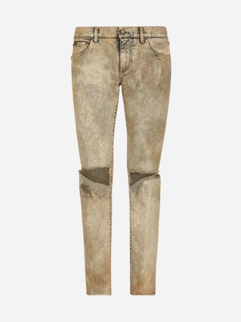Dolce & Gabbana Overdyed skinny fit stretch jeans with rips