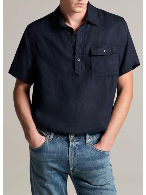 Vince Linen Short-Sleeve Half-Placket Shirt