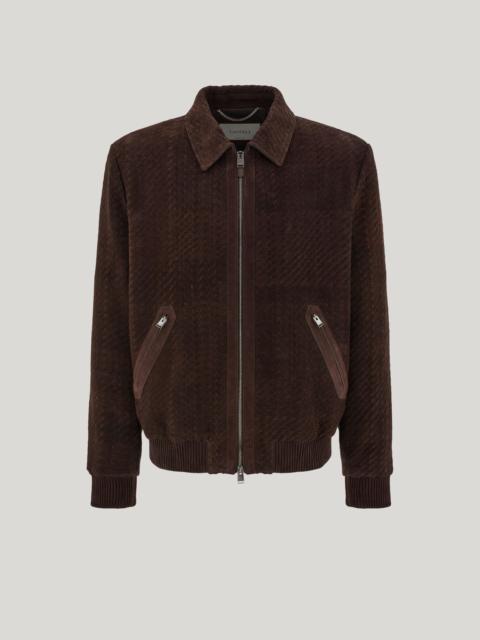 BROWN WOVEN SUEDE BLOUSON JACKET