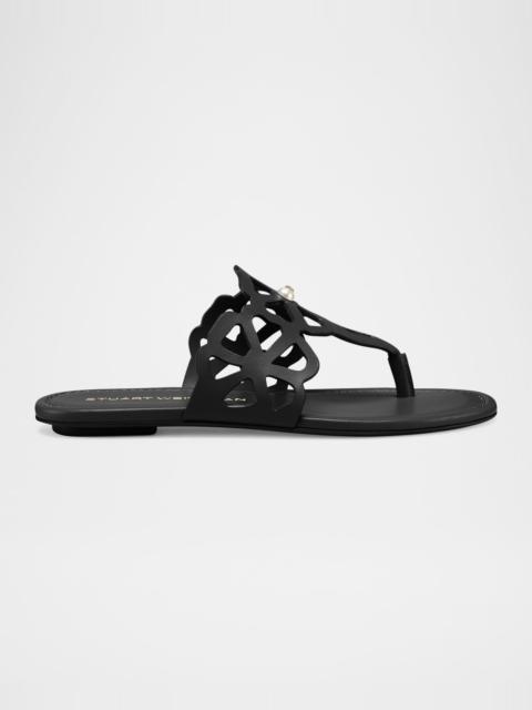 Stuart Weitzman Jasmine Leather Cutout Thong Sandals