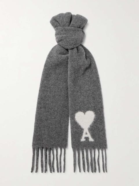 Fringed Logo-Intarsia Alpaca-Blend Scarf