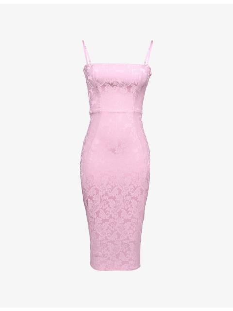House of CB Ophelle Lace-Up Bodycon Jacquard Woven Midi Dress