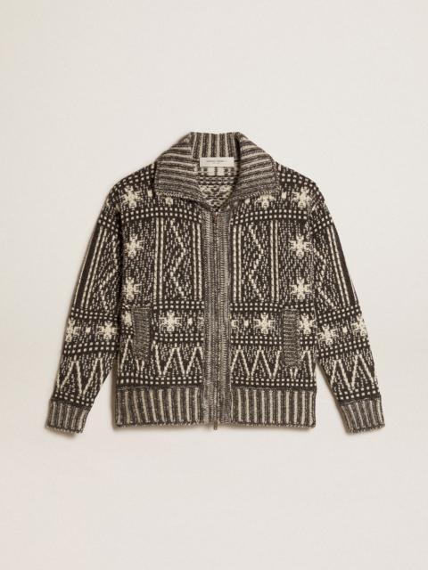Golden Goose Cardigan with dark gray Fair Isle pattern