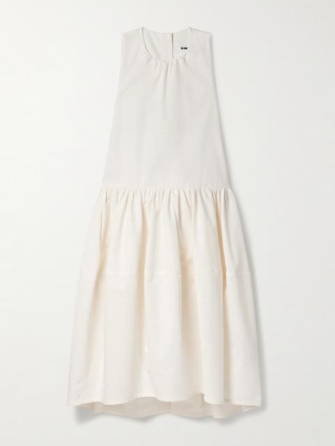 Jil Sander Gathered Pleated Cotton And Silk-blend Poplin Midi Dress