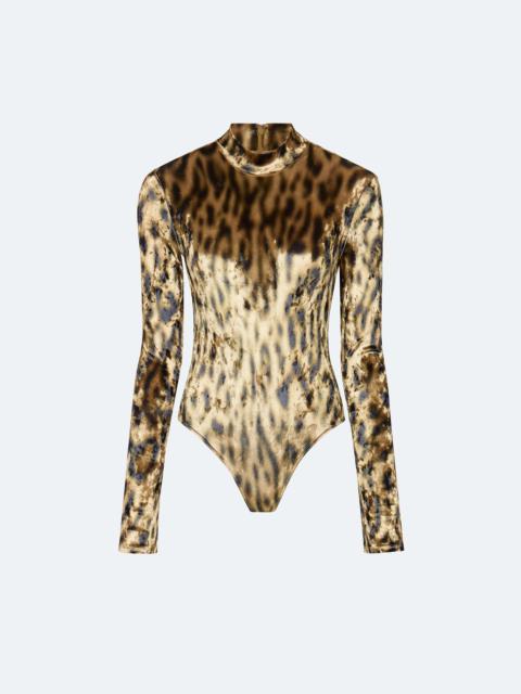 LAPOINTE Velvet Leopard Mock Neck Bodysuit