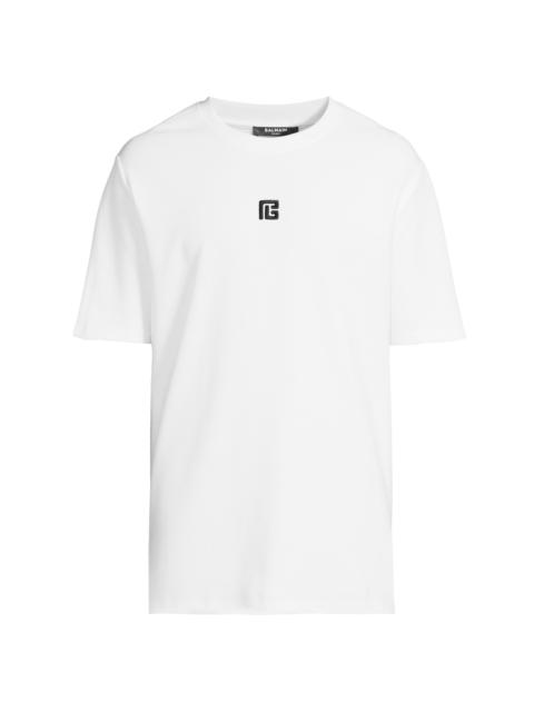 Balmain Men's Logo Crewneck T-Shirt - Blanc Noir