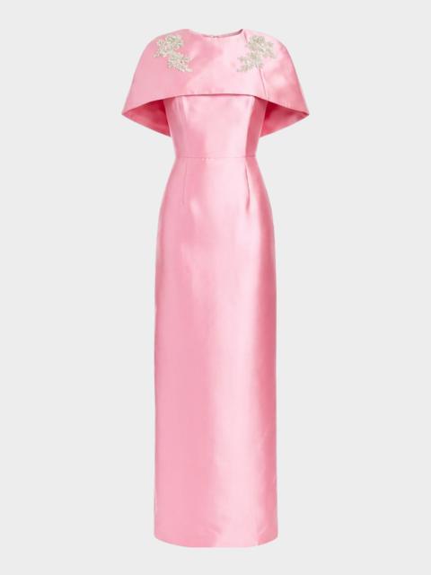 MESTIZA NEW YORK Eve Embellished Capelet Silk Twill Gown