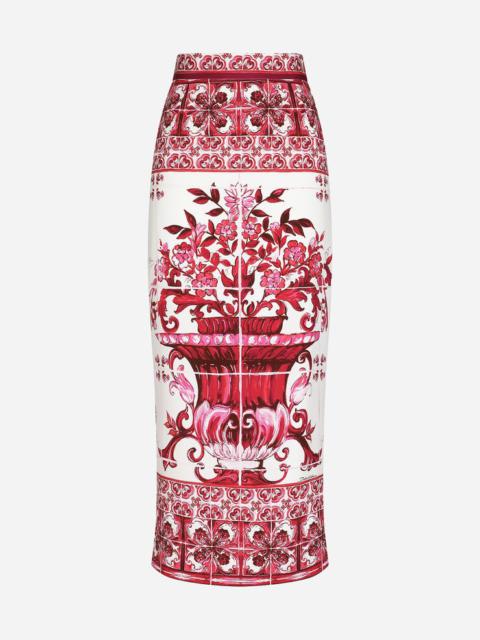 Dolce & Gabbana Majolica-print charmeuse calf-length skirt