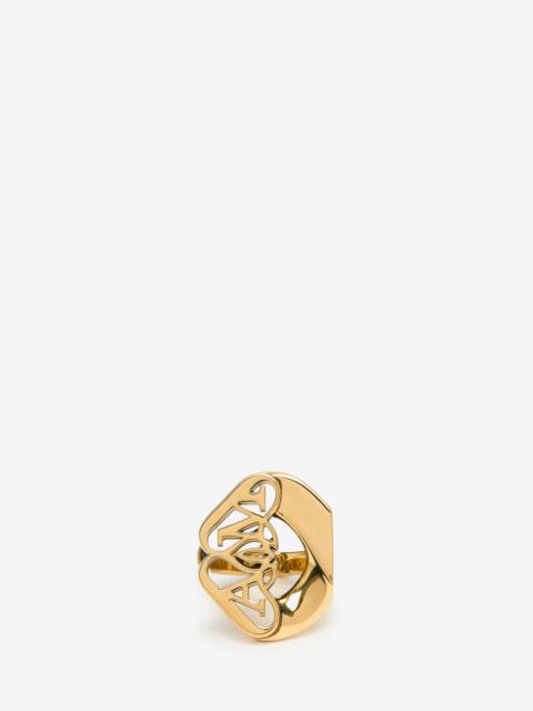 Alexander McQueen Women's Seal Logo Ring in Gold
