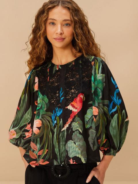 Midnight Macaw Fiesta Black Blouse