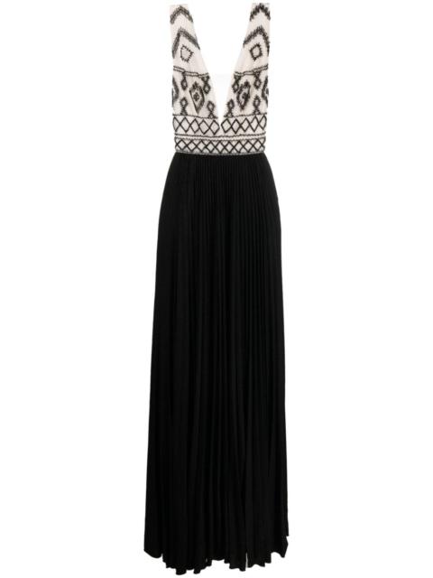 ELISABETTA FRANCHI rhombus-embroidered V-neck gown