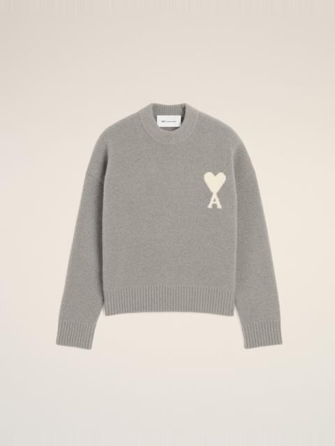 AMI Paris GREY CREWNECK ALPACA SWEATER WITH AMI DE COEUR