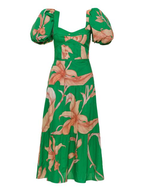 Culture Puff-Sleeve Floral Cotton Midi Dress green