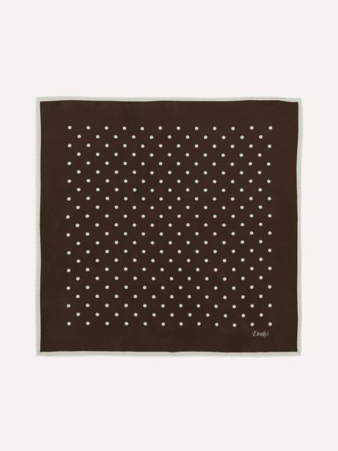 Drake's Brown Polka Dot Print Silk Pocket Square