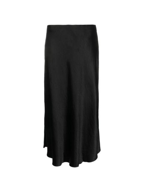 satin-finish draped midi skirt