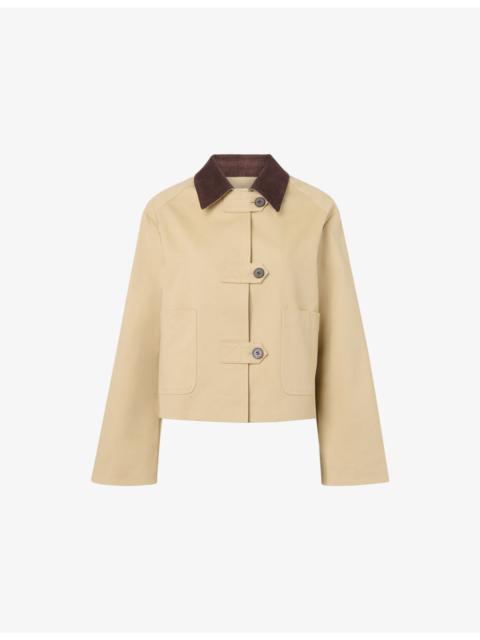 WHISTLES Corduroy-Collar Cropped Stretch-Cotton Jacket