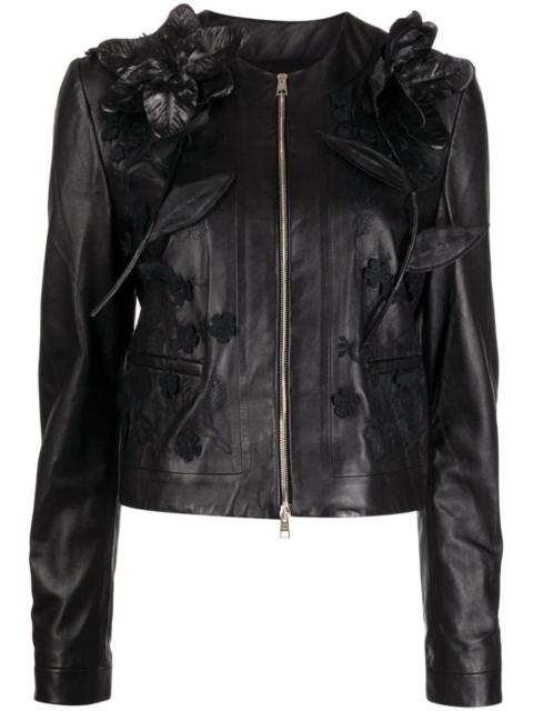 ELIE SAAB floral-embroidered leather jacket